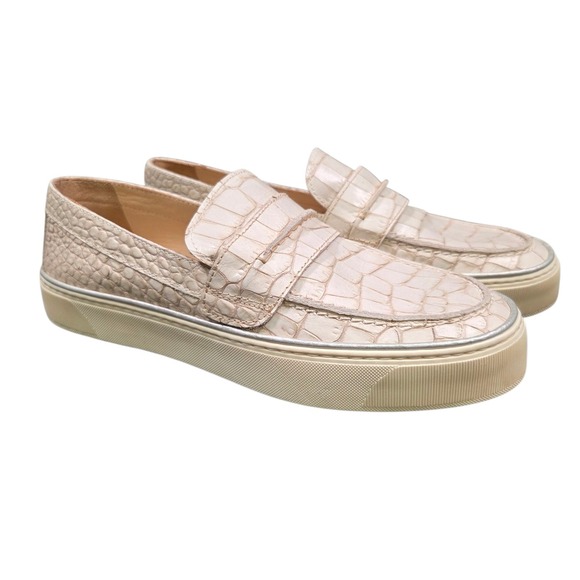 Stuart Weitzman White Crocodile Leather Embossed Slip On Loafers Size 7M Women's - Picture 1 of 13